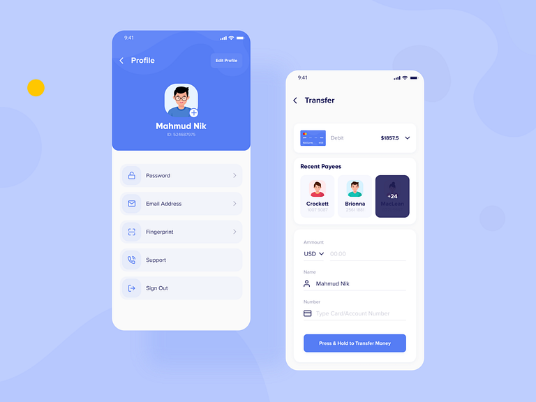 Digital Wallet App - Profile & Transfer by Mahmudul Hasan Manik on Dribbble