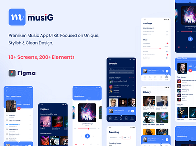 Musig - Music App UI Kit album app app ui creative elegant element ios mobile app music music album music app music player product ui ui design ui designer ui kit ui kits uidesign unique