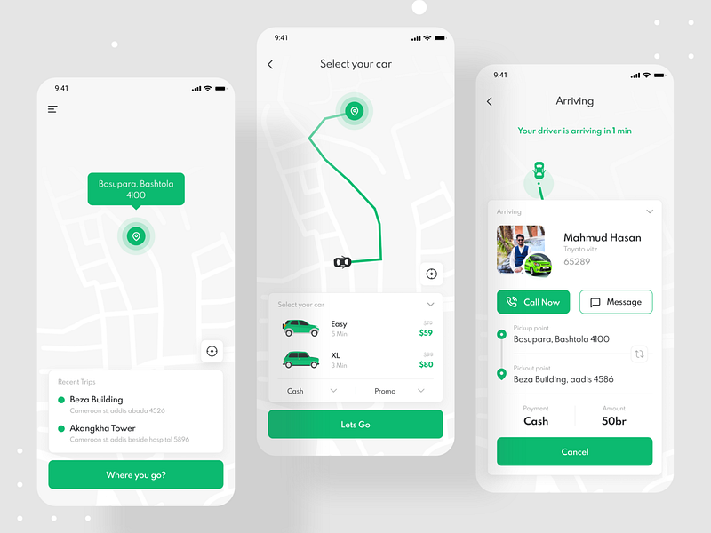 Ride Sharing Mobile App - Passenger App by Mahmudul Hasan Manik on Dribbble