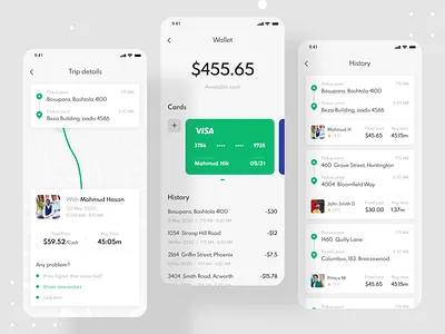 Ride Sharing Mobile App - Passenger App app design clean design illustration interface ios mobile mobile app mobile app design mobile ui ride app ride sharing rider rideshare ridesharing ui ui design ui designer ux wallet