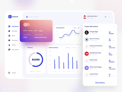 Debank | Bank Dashboard Design banking best dribbble shot creative dashboard dashboard app dashboard design dashboard ui devignedge finance financial illustration iocn prototype ui ui design ui designer uidesign web app web design website