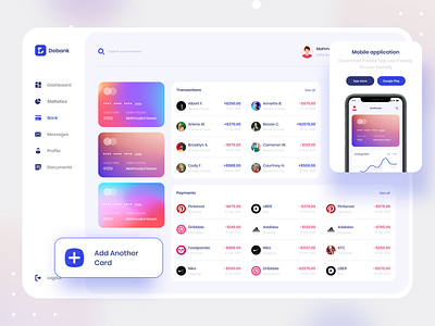 Debank | Bank Dashboard Design admin panel app creative dashboad dashboard dashboard app dashboard design dashboard ui devignedge mobile mobile app mobile app design mobile ui ui ui design uidesign webdesign website website design websites