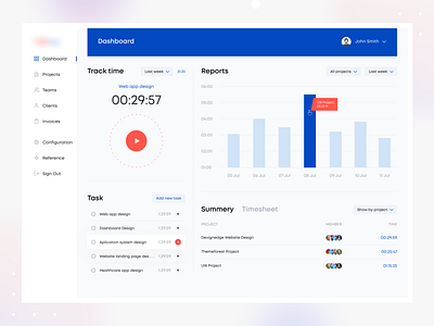 Time Tracking Application Dashboard Design