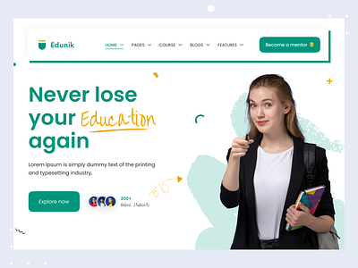 Edunik - Education Website Landing Page Header | UI Design course devignedge e learning education edutech elearning landing page mhmanik02 study ui design uidesign visual design visual identity web design web ui webdesign website webui