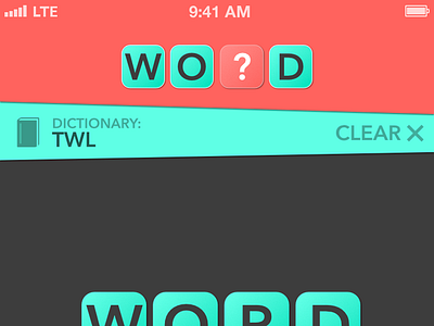 Anagram App Mockup anagram clear cyan dictionary gray grey ios iphone pink red salmon word