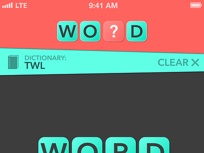 Anagram App Mockup anagram clear cyan dictionary gray grey ios iphone pink red salmon word
