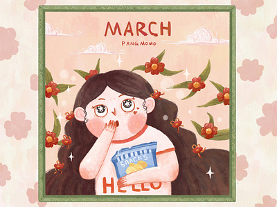 花花女孩世界1 design fine flower girl illustration march warm