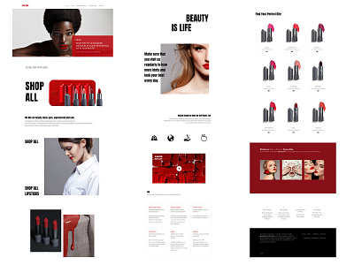 Beauty E-shop Home Page beauty beauty product black white clean design clean ui ecommerce home home page landing landing page lips lipstick makeup red red and black red and white shop typeface typographic typography