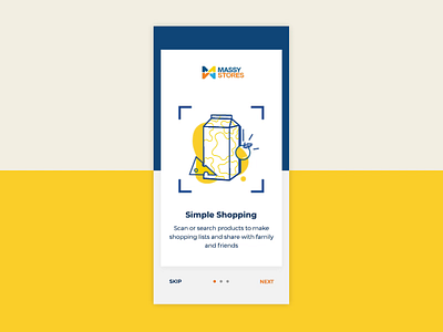 Animated Onboarding for Grocery Store App animation barcode branding carousel figma groceries illustration interaction loyalty loyalty card onboarding onboarding ui scan shopping store vector yellow