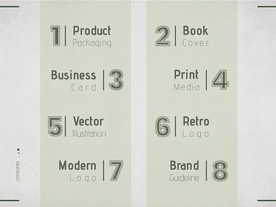 Portfolio_Contents branding catalogue composition contents cover design graphic design guideline illustration logo numbers portfolio print retro vector vintage