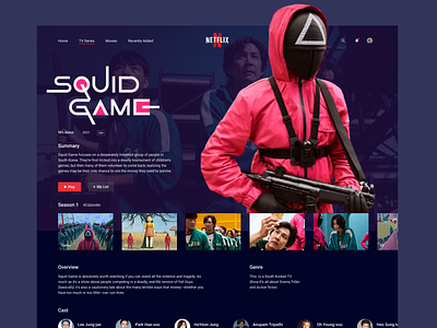 Netflix TV show page Concept clean creative design landing page minimal netflix squid game tv show ui ux website website design