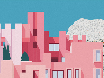 Muralla Roja architecture graphic design illustration mid century pink poster print print design wall art