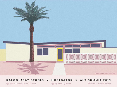 Hostgator / Alt Summit Postcard alt summit architecture digital art graphic design hostgator illustration mid century minimal palm springs pink postcard usa