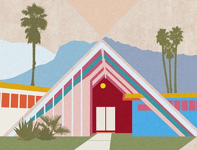 A Frame architecture digital art graphic design illustration mid century palm springs poster print print design wall art