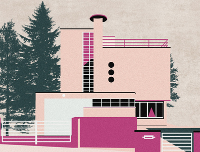 Villa Berteaux architecture digital art graphic design illustration mid century pink poster print print design wall art