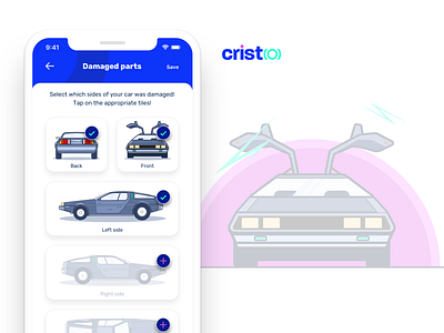 Cristo car insurance app - Damaged parts step card design concept illustration insurance ios mobile ui ui design ux uxdesign vector