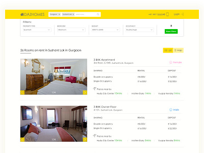 Dazhomes estate listing page property real search ui ux web website yellow