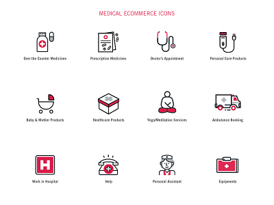 Medical Ecommerce Icons design e commerce icon app icons illustration line icons medical minimal mobile ui vector