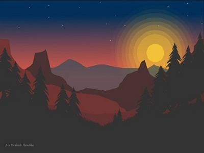 Sunset on Lanscape beginner flatart ilustrator lanscape