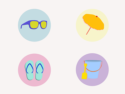 Beach necessities beach beach umbrella flip flops florida icon icons iconset sand pail sandals sunglasses