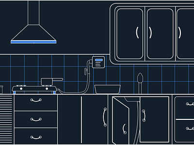 Kitchen Scenario design illustration line art vector