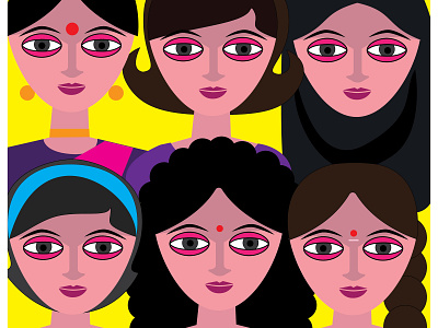 Women's Era bright color design face illustration illustrator popart vector