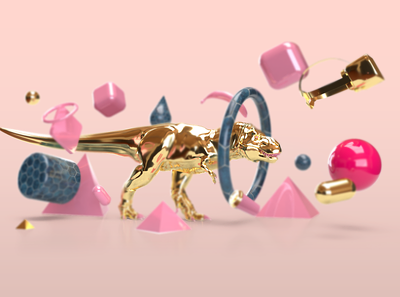 King in Pink 3d abstract adobe dimension dinosaur gold pink