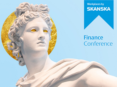 Key Visual for Skanska Finance Conference art direction blue conference gold key visual realestate developer statue