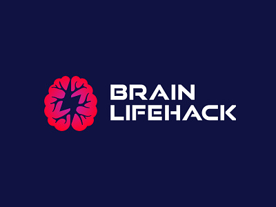 Brain Lifehack logo brain brains branding identity lightning logo neuron