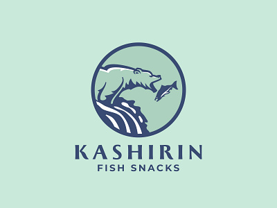 Kashirin logo bear branding catch fish identity logo salmon snack snacks waterfall