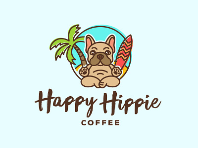 Happy Hippie logo buddha bulldog coffee dog island palm puppy surf