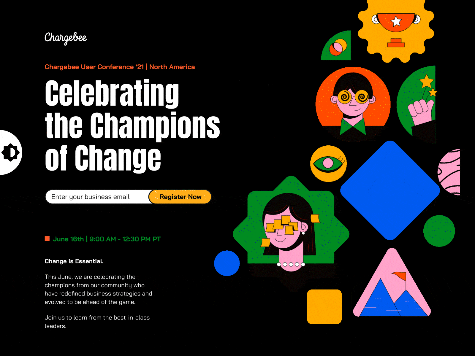 Celebrating the Champions of Change animation champions change conference graphic design illustration layout saas typography ui vector webdesign website