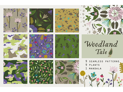 Woodland Tale berries camouflage design flowers forest hand drawn illustrator mandala pattern stone trend wood