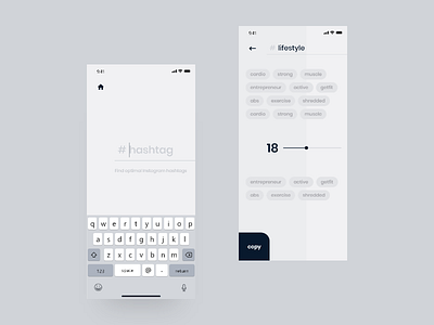 Design app ux / ui | Hashtags | Instagram | App animation app clean ios minimal mobile ui ux