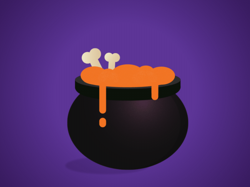 Spooky witch cooking pot animation