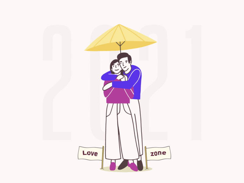 Love Zone (Happy New Year) ❤ 2021 aftereffects animated animated gif animation character couple flat gif happy illustration love new year rain vector zone