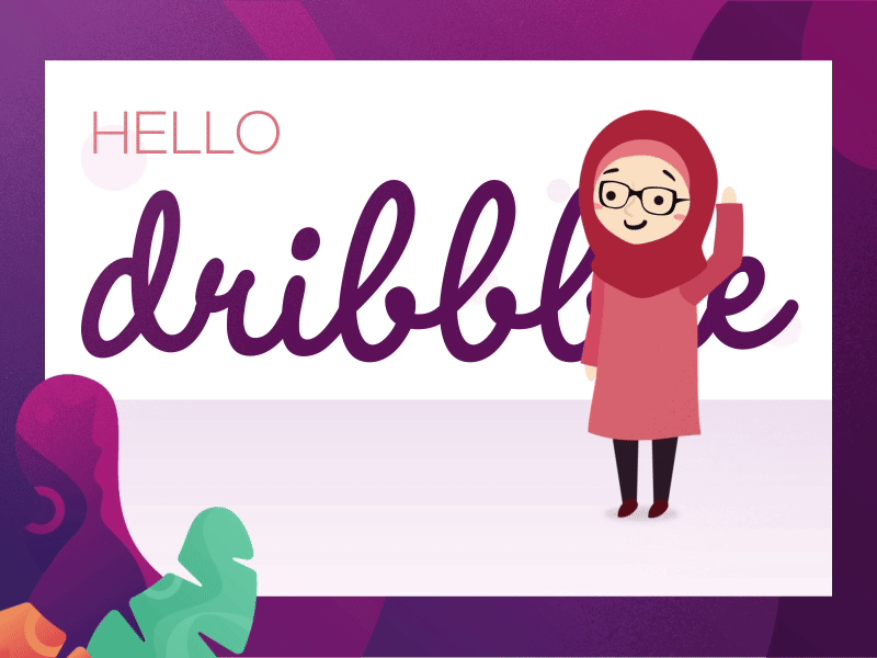 Hello Dribbble! aftereffects animated animated gif animation character character design design flat gif girl hello dribble hijab illustration vector
