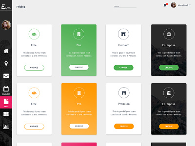 Pricing tables for Admin Dashboard admin dashboard fontawesome gradient material colors photoshop pricing typograghy ui ux web