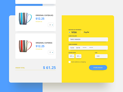 Daily UI challenge 02: Credit Card Checkout 002 credit card cup dailyui helth pop ui yellow