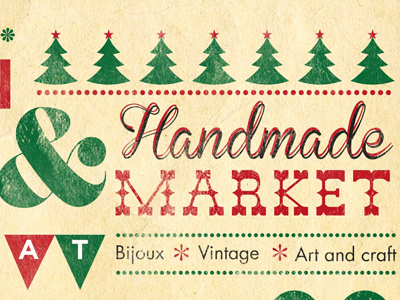 Christmas market christmas tree flea flyer graphic illustration market poster retro vintage
