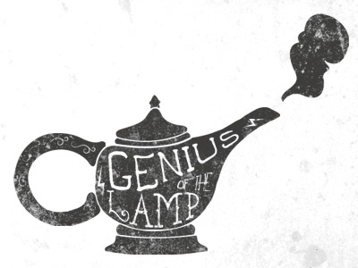 Genius black genius grunge illustration lamp lettering magic smoke vintage white