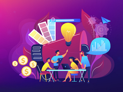 Digital marketing team concept illustration communication concept concept illustration design flat graphic design illustration isometric isometric art isometric design trendy ui ui elements uikits ultraviolet vector violet