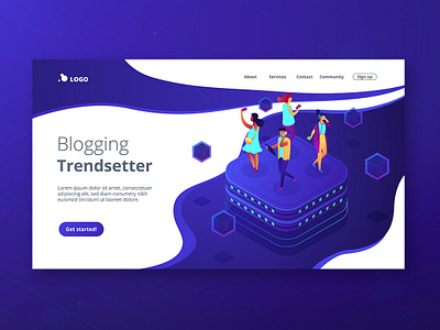 Isometric UV landing page. Social media concept illustration