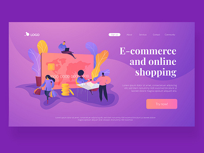 Wavy Landing Pages. E-commerce and online shopping concept cartoon communication concept concept illustration credit card flat graphic design illustration marketing money online people sales shopping trendy ui ui elements uikits vector violet
