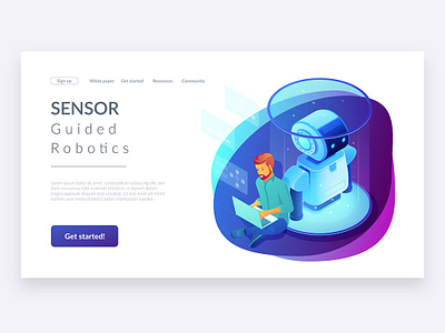 Sensor Guided robotics communication concept graphic design illustration isometric isometric art isometric design landing page landingpage robotics trendy ui elements uikits ultraviolet vector violet