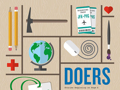 Doers cover editorial graphic design illustration layout magazine marshall school