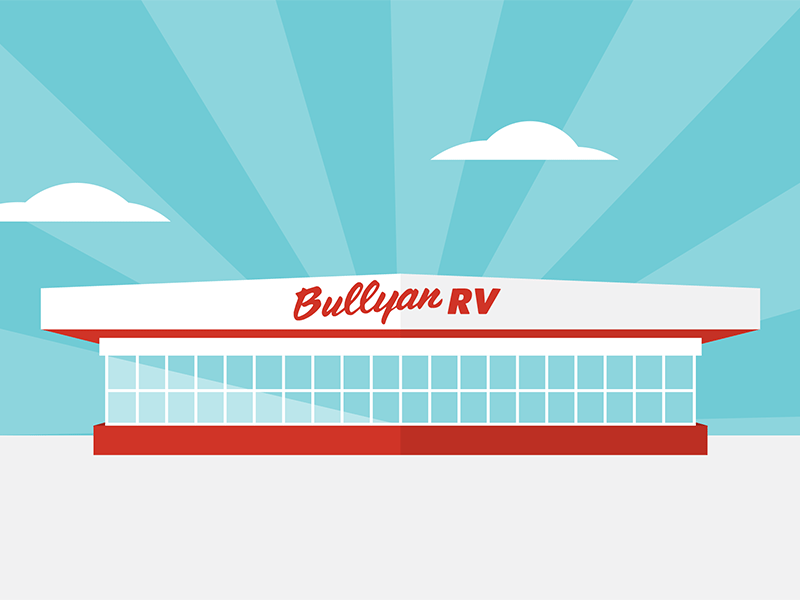 Bullyan RV Open House animation architecture clouds design gif graphic illustration motion