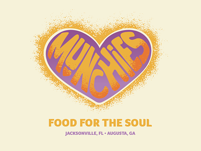 Munchies Logo 70s logo 70s retro crunchy heart heart logo hippie hippie design munchies psychadelic purple and gold restaurant logo soul food soul food restaurant soul food restaurant logo