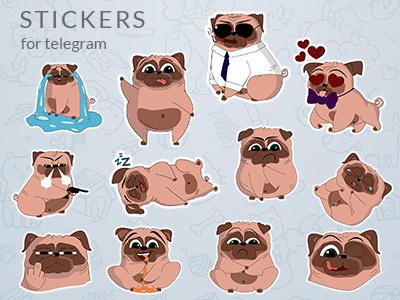 Stickers for telegram Pug Richard funny illustrations pug stickers telegram