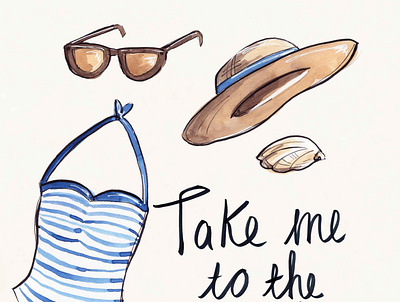 Take Me To The Beach artwork beach editorial handdrawn handpainted illustration lindabyrneillustration summer